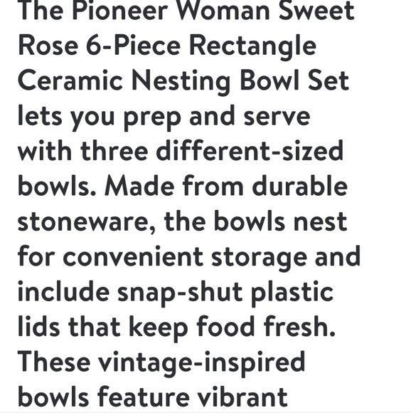 ❤️ New Pioneer Woman Sweet Rose Rectangle Nesting Bowls Set - Picture 2 of 10